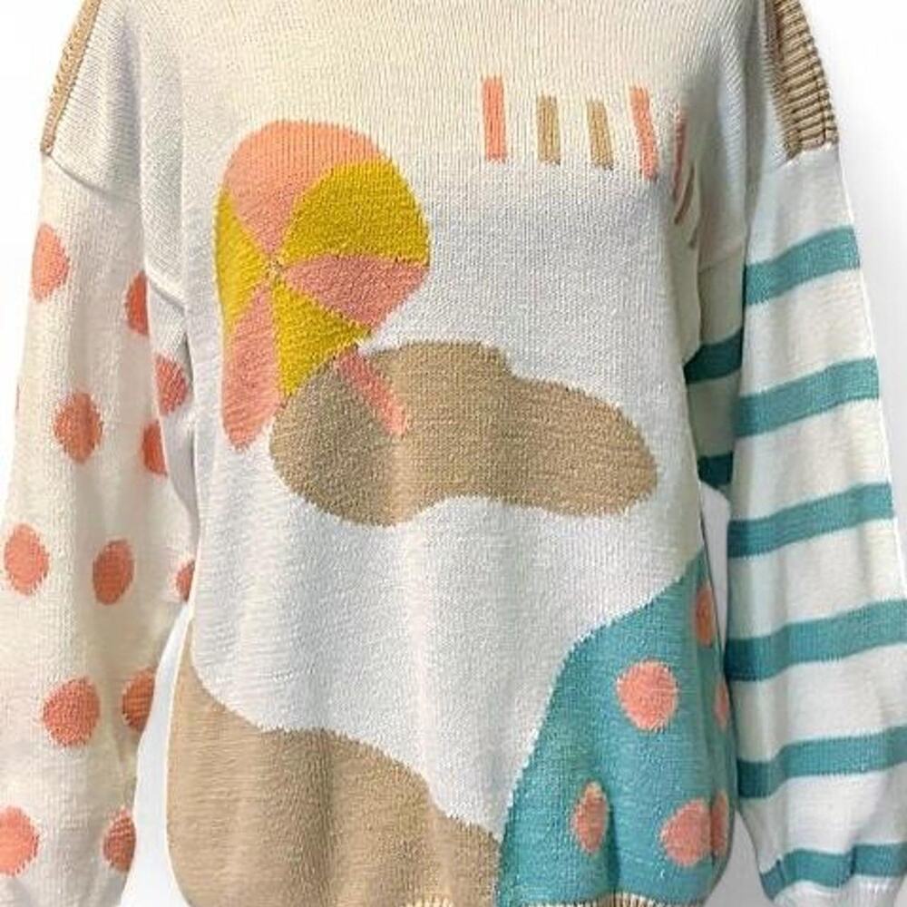 90s Vintage Christina Beach Scene Cotton Sweater – Grandmacore Coastal L